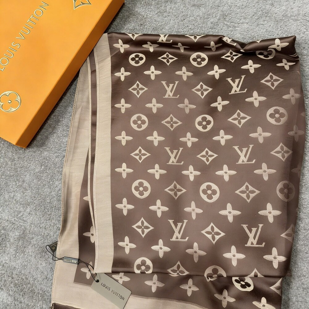 Louis Vuitton Brown Ivory Monogram Border Scarf - Picture 3 of 4